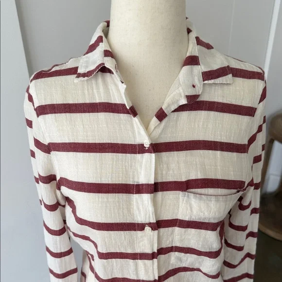 Zara White and Red Striped Button Down Shirt - Picture 3 of 5
